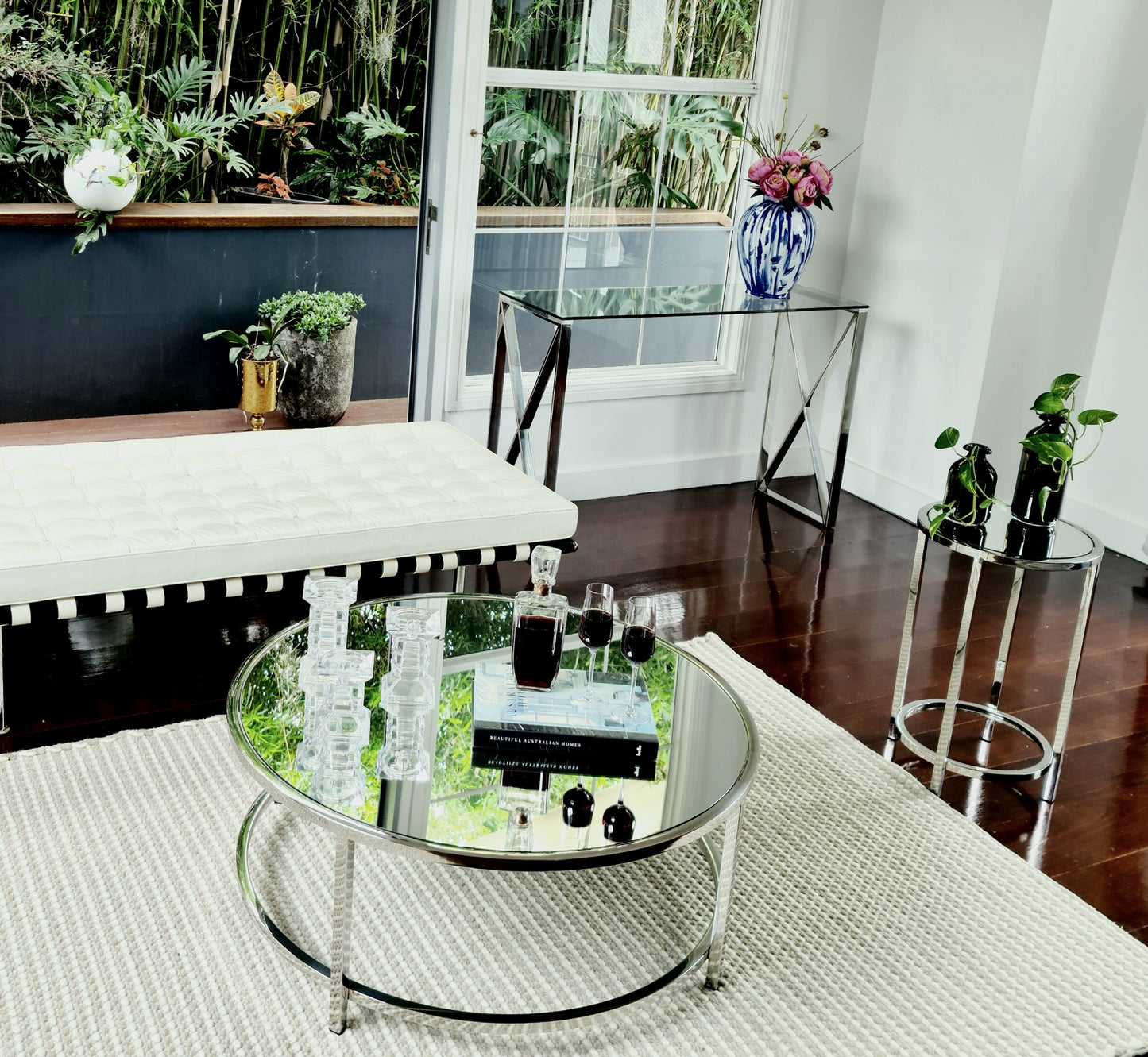 Dyako Mirror Stainless Steel Side Table with Mirror Top