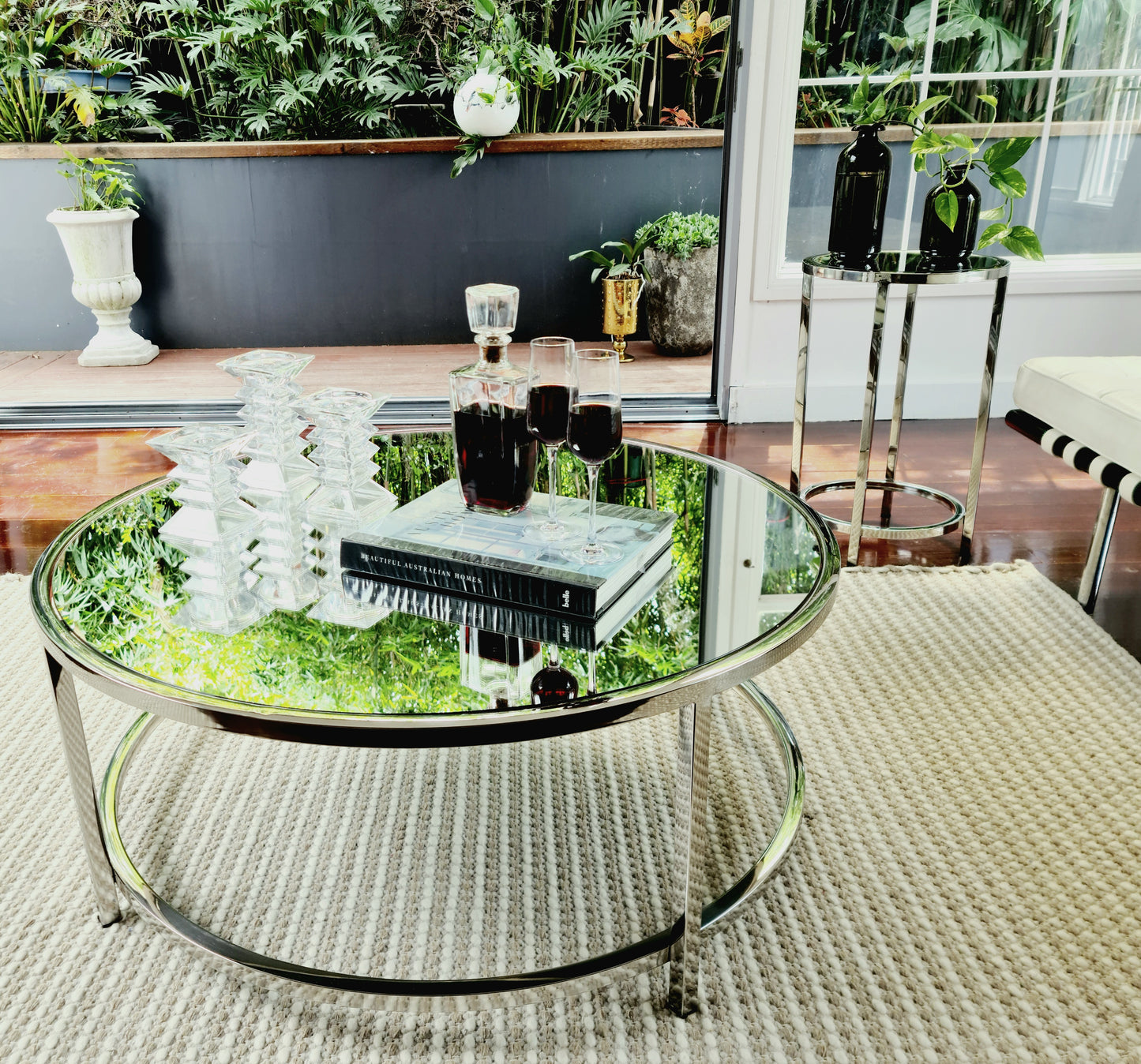 Dyako Mirror Stainless Steel Side Table with Mirror Top